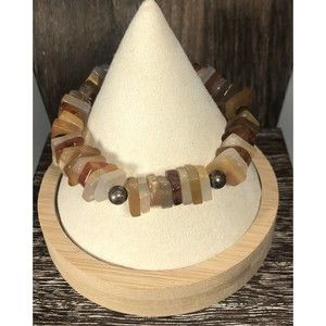 Vintage Carnelian, Agate and Quartz Sterling Silver 925 Beaded Bracelet, 6.5”